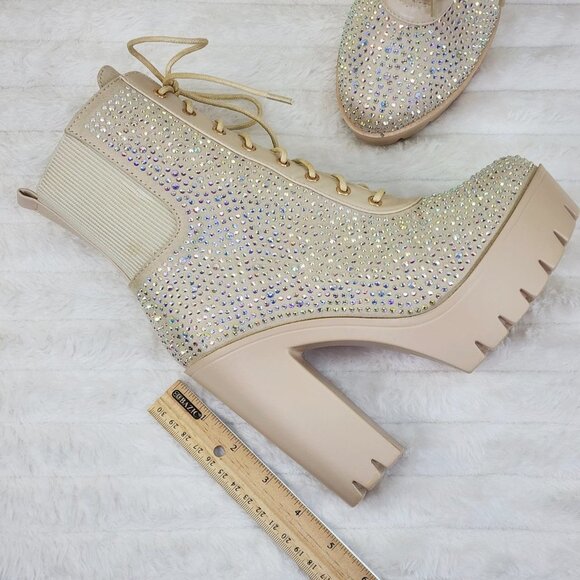 Elegant Beige Rhinestone Ankle Boots - Picture 5 of 14